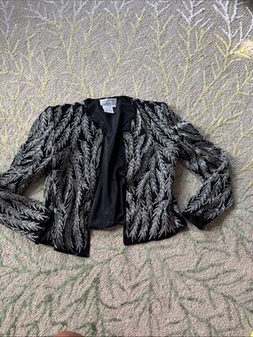 vintage 90s cropped Papell Boutique silk beaded embroidered evening jacket